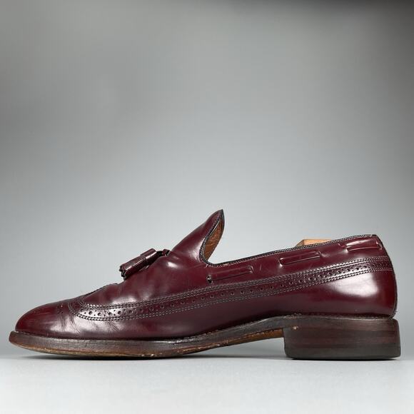 Allen Edmonds Berwick Men\'s 9.5 D Burgundy Leather Slip On Tassel Loafer Shoes main image 8
